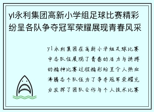 yl永利集团高新小学组足球比赛精彩纷呈各队争夺冠军荣耀展现青春风采
